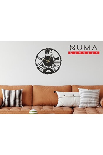 Numa Concept Barber Hairdresser Wall Clock Mdf Wall Decoration Laser Cut 32X32 cm