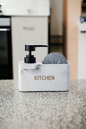 okacih Polyresin Mermer Tezgah Üstü Sıvı Sabunluk Deterjanlık Kitchen Yazılı