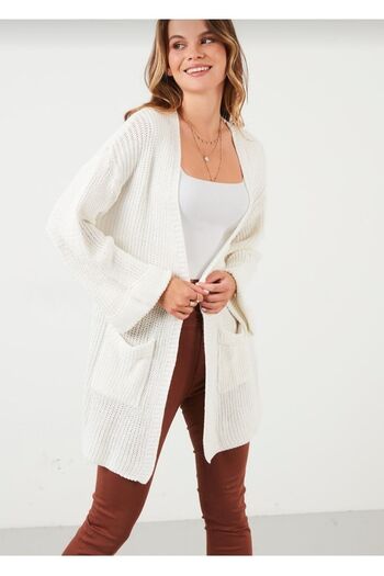 IŞILDA FASHION Women's Sleeve Folded Pocket Loose Knitwear Cardigan