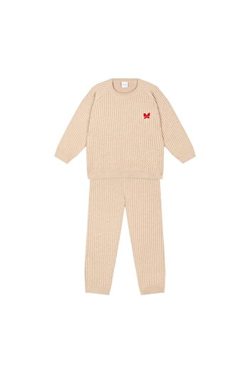 Antebies Beige Houndstooth Sweater and Trousers - Butterfly Embroidered, Size S