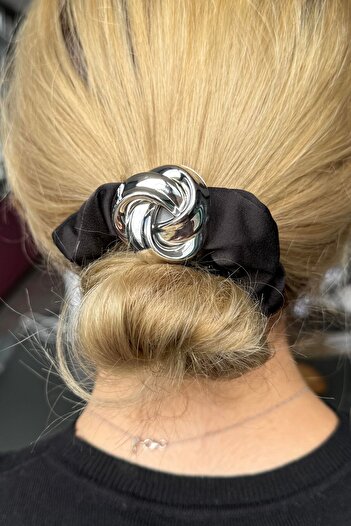 TAKIŞTIR Black and Silver Color Metal Detailed Bagel Buckle