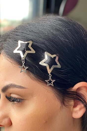TAKIŞTIR Set of 2 Silver Color Star Figured Side Buckles