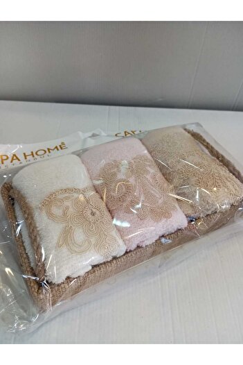 Çapa Home Gift Daily Dowery Use with Straw Basket Detail 3-Piece Towel 30 X 50