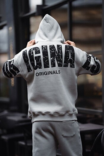 HYPERS Originals Printed Gray Hooded Oversize Sweatshirt