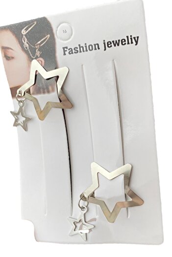 TAKIŞTIR Set of 2 Silver Color Star Figured Side Buckles