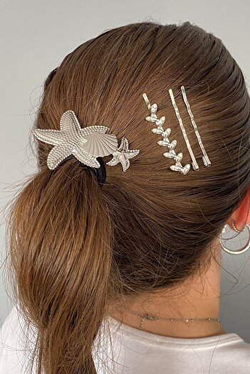 TAKIŞTIR Silver Color Starfish Figured Rubber and Wire Buckle Set