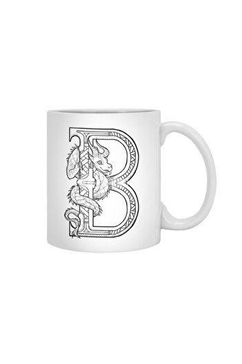 Fizello كوب أبيض على شكل حرف B Dragon Alphabet، هدية، مهر، حامل عرض
