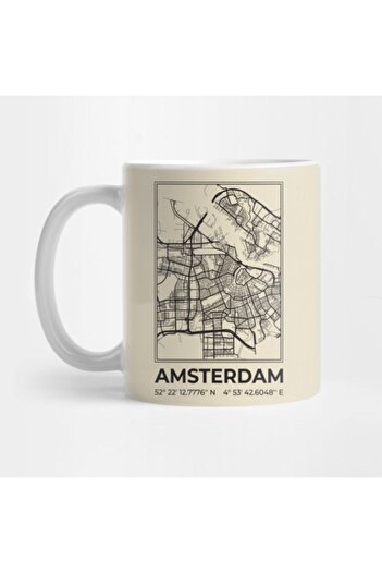 TatFast Amsterdam Minimalist Map Mug, Gift, Dowry, Presentation Holder