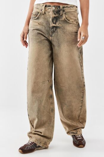 september island Vintage Antique Detailed Baggy Sand Color Boyfriend Shalwar Jeans