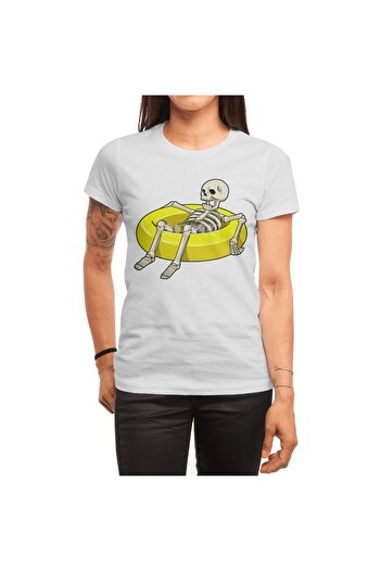 Fizello Unisex White Skeleton Patterned Swim Ring T-Shirt for Men and Women