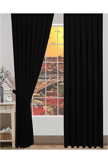 İ.D İpek Dokuma Black Pleated Blackout Thermal Light Proof Blackout Curtain