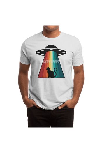 Fizello Чоловічий та жіночий білий футболка - Alien & Cat Retro Rays Unisex T-shirt