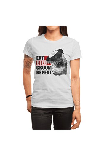 Fizello Чоловічий та жіночий білий унісекс футболка - Dog Grooming Eat Sleep Groom Repeat T-shirt