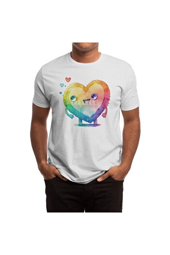 Fizello Чоловічий та жіночий унісекс білий футболка - Cute Heart Rainbow дизайн