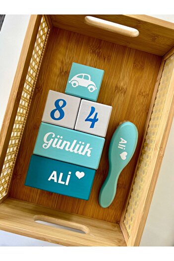 mogokids Bebek anı küpü bebek isim küpü ve renkli isimli doğal keçi kılı 6 parca Taraklı