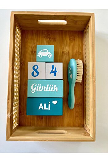 mogokids Bebek anı küpü bebek isim küpü ve renkli isimli doğal keçi kılı 6 parca Taraklı