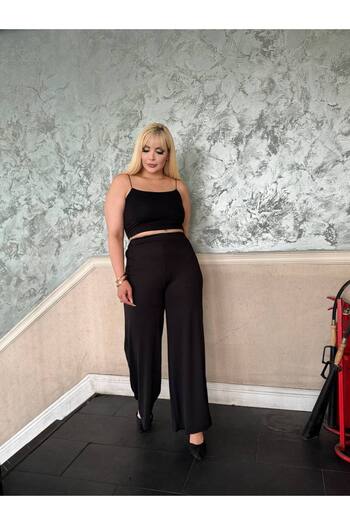 Butik Nilyam Flexible and Elastic Waist Women's Twist Pants - Black 24163 Plus Size