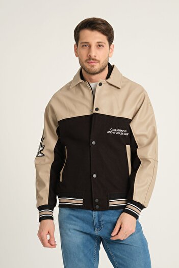 İLKCET MODA Δερμάτινο Oversize Unisex College Jacket