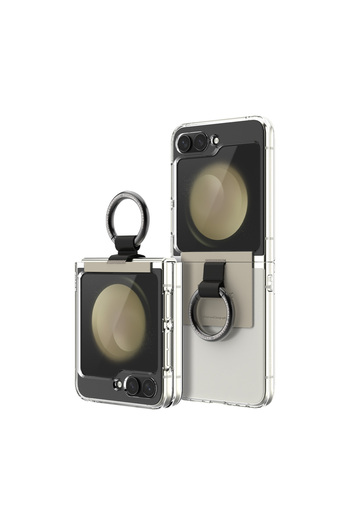 NATIONAL GEOGRAPHIC Crystal Slim Fit Case V2 Galaxy Z Flip5 with Beige Ring Strap - Transparent