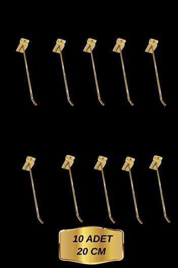 Manken İstanbul Yüksek Kalite Gold Kaplama 10 Adet 20 Cm Kanallı Pano Kancası Raf Askısı