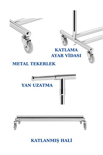 Manken İstanbul A Kalite Katlanabilir Tekerlekli Metal Orta Stand Elbise Askısı Mağaza Askısı
