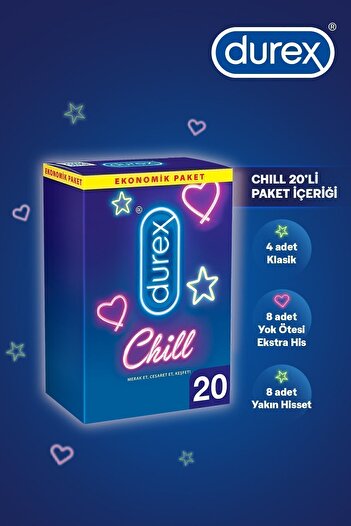 Durex Chill Prezervatif 20’li + Delight Bullet Titreşimli Vibratör +ıntense Uyarıcı Jel, 10 ml