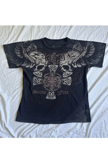 Köstebek Gotik Skull Kurukafa Baskılı Tribal Tişört