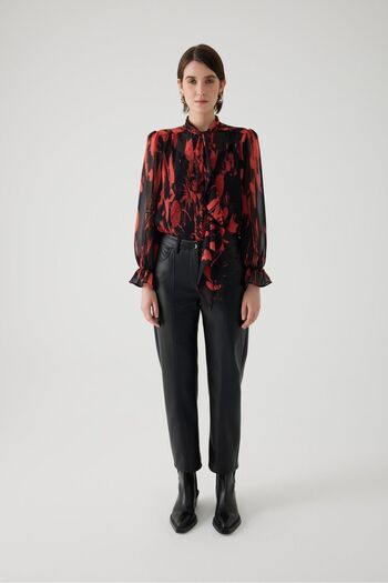 Exquise Black Eco Leather Straight Cut Trousers