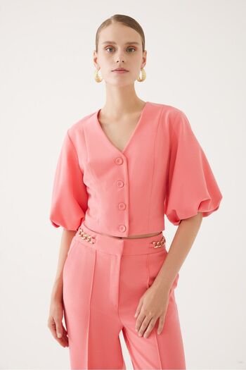 Exquise Slim Fit Half Sleeve Buttoned Jacket
