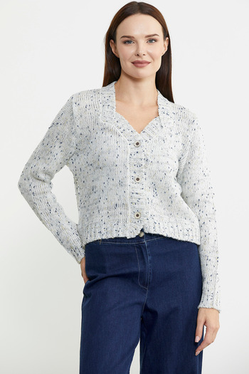 Sementa Wool Knitwear Cardigan - Melted Collar, Bone Detail