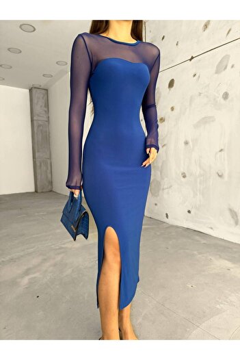 BİKELİFE Rochie creion din lycra albastră pentru femei