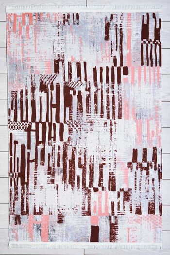 Oriente Home Bohemian Patterned Red Pink Runner Washable Entrance Chenille Hallway Carpet 7592