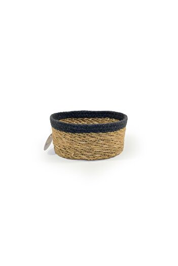sever ithalat Black Wicker Knitted - Oval Shape Basket, 20 cm Width, 11 Height, 10 cm