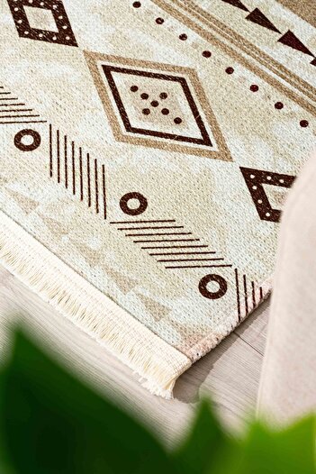 Oriente Home Scandinavian Patterned Cream Washable Non-Slip Base Chenille Hallway Living Room Kitchen Carpet 7833