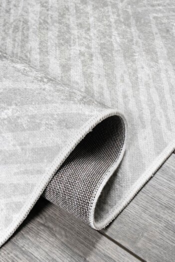 Oriente Home Soft Desenli Açık Gri Beyaz Kadife Halı Yıkanabilir Kaymaz Taban Koridor Halısı Yolluk 7009