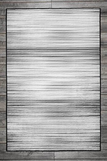 Oriente Home Linear Patterned Black and White Washable Non-Slip Base Velvet Runner Hallway Carpet 7912