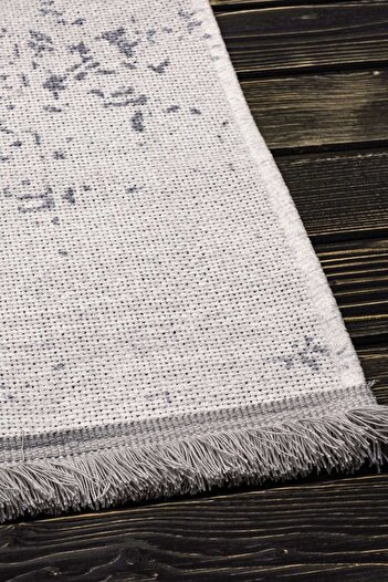 Oriente Home Avangarde Desenli Mavi Yıkanabilir Saçaklı Kaymaz Taban Şönil Salon Halısı 7410