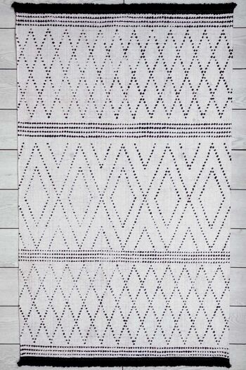 Oriente Home Scandinavian Patterned Black and White Chenille Machine Carpet Runner Washable Hallway Carpet 7761