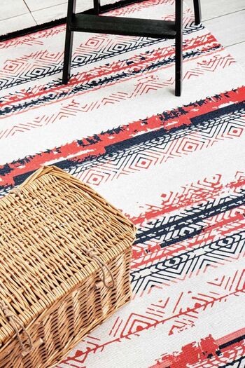 Oriente Home Scandinavian Patterned Runner Red Washable Fringed Non-Slip Base Chenille Hallway Carpet 7593