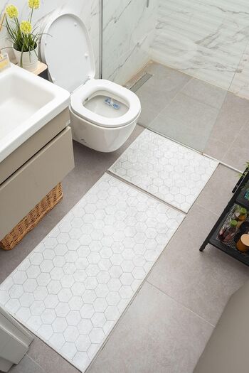Oriente Home Сірий килимок для ванної кімнати з візерунком у вигляді сот, нековзний, можна прати, оксамит, 2 шт. 8708