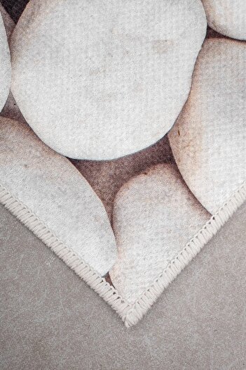 Oriente Home Stone Patterned White Pink Non-Slip Base Washable Velvet 2-Piece Bath Mat 8732