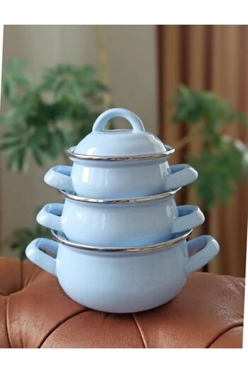 EBRULİEMAYE Blue Retro Mini Size Baby Cookware Set - Milk Yogurt and Egg Boiling Pot