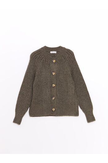LC Waikiki Lcw Vision Khaki Crew Neck Textured Women's Knitwear Cardigan