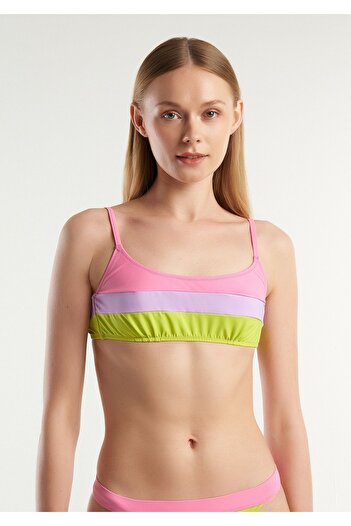 United Colors of Benetton Pink Mix Blocky Adjustable Bikini Top - with Tie and Straps