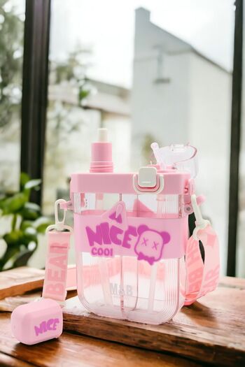 M&B WATER BOTTLE Double Compartment Nice Cool Flask, Double Lid, Children's Water Bottle with Straw and Neck Strap for School