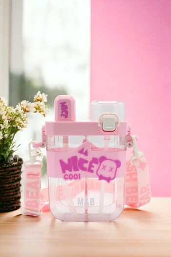 M&B WATER BOTTLE Double Compartment Nice Cool Flask, Double Lid, Children's Water Bottle with Straw and Neck Strap for School