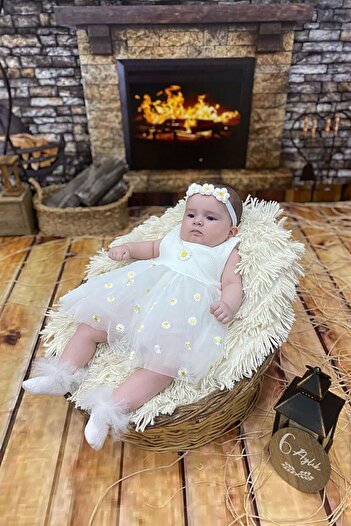 Beniizle Papatya Nakışlı Yazlık Tüllü Çıtçıtlı Zıbın Elbise (%100 PAMUK)