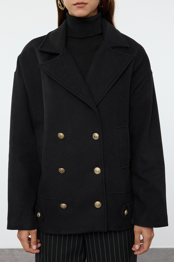 Trendyol Collection Soft Texture Black Short Jacket - Button Detail, Twoaw25Kb00091