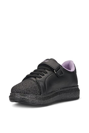 Nstil Daily Girls' Black Sneaker Tassel Detail Oval Glitter Toe Rubber Laces Velcro Sports Shoes 3740