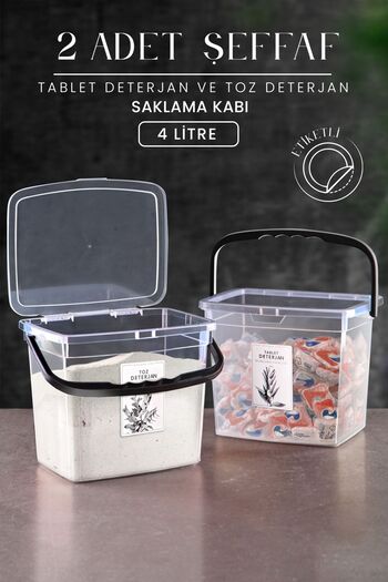 Kitchen Life 4 Liter Mega Size 2-Piece Square Powder Tablet Box - With Handle and Detergent Storage Set
